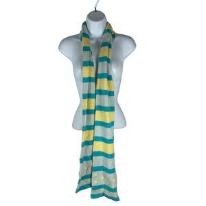 Striped Teal & Yellow Polka Dot Knit Scarf For Women